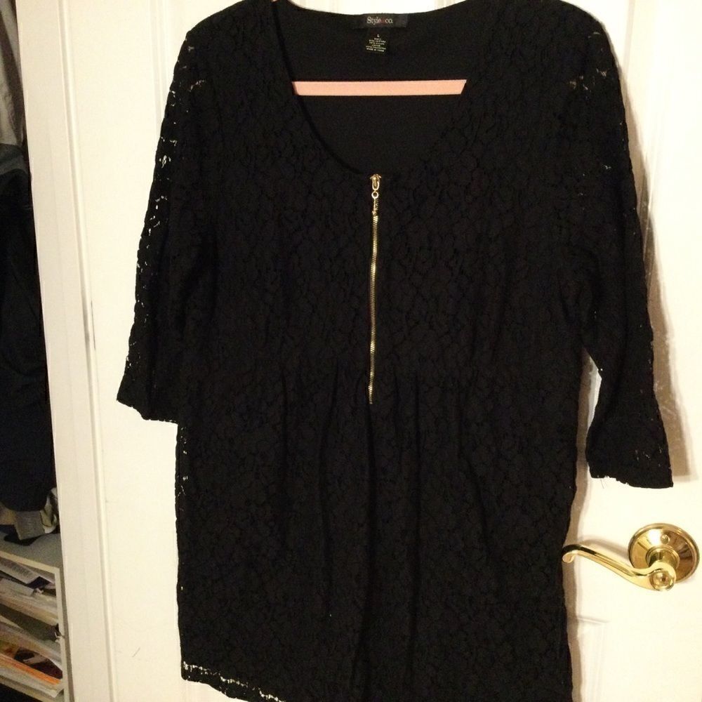 NWOT Style & Co. Line Black Lace Zippered Top Sz L - Picture 3 of 9
